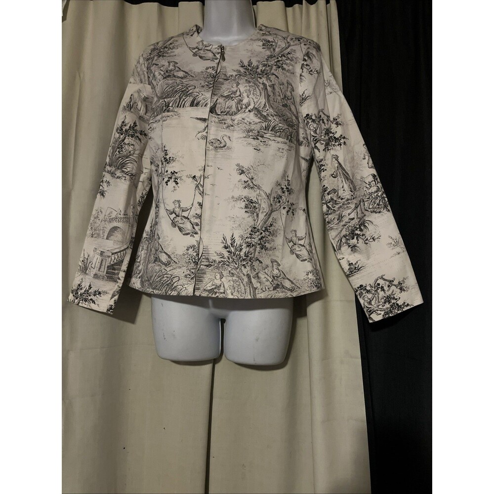 Tess Size 12 Jacket Lined Black & White Toile Front Zipper Long Sleeves Size 8